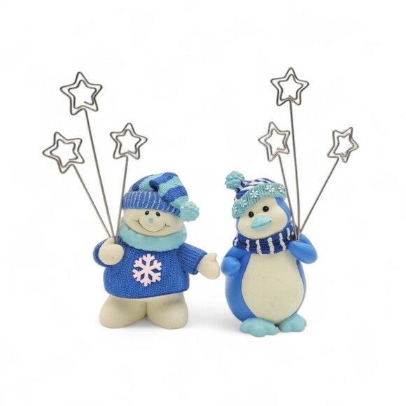 Vintage Kmart Resin Snowman Penguin Card Holders Resin Trim A Home‎ Christmas - Picture 1 of 11